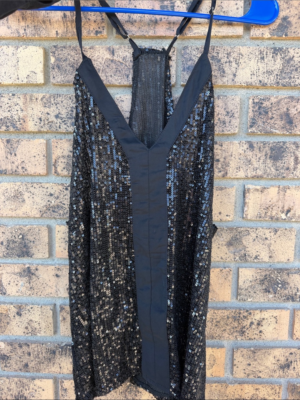 Black Sequin Slip Top